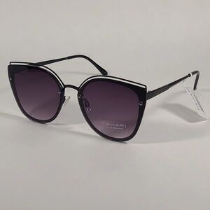 Tahari Black Cat-Eye Sunglasses with Geometric Design